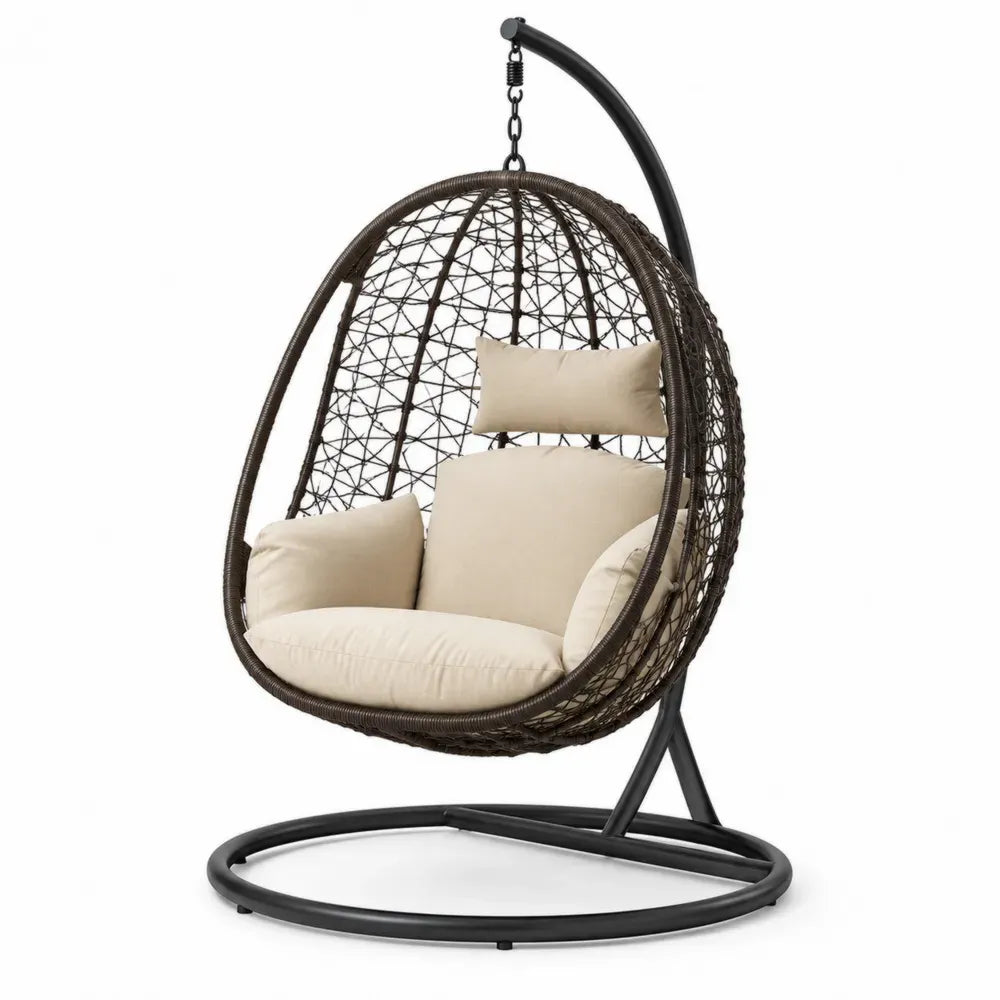 Hängesessel Stahlrahmen Rattan Dunkelbraun Beige