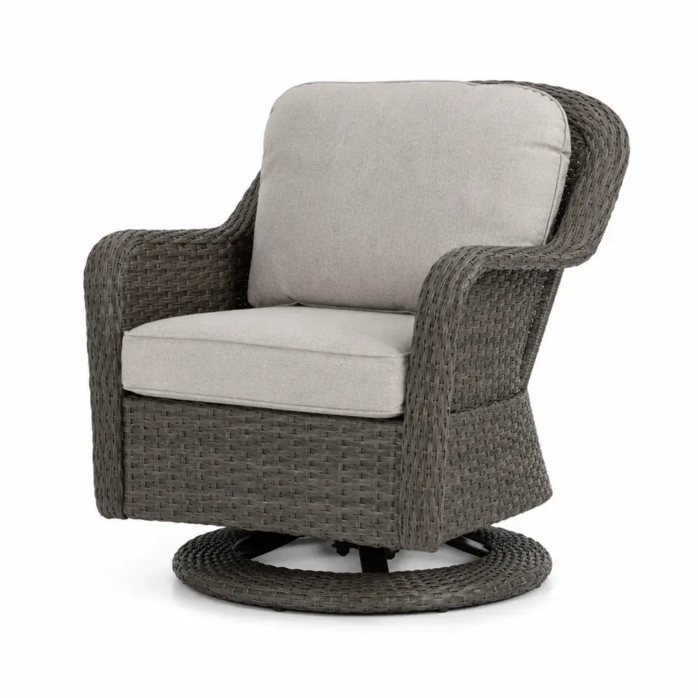 Drehbarer Sessel aus Polyrattan mit Kissen, Grau