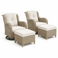 Geflochtenes Outdoor-Möbelset mit 2 Stühlen und 2 Hockern Beige