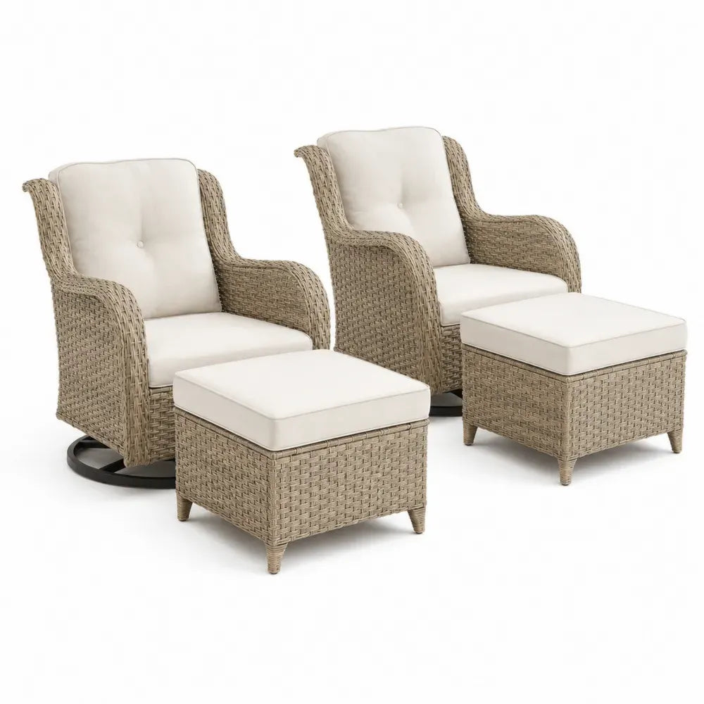 Geflochtenes Outdoor-Möbelset mit 2 Stühlen und 2 Hockern Beige