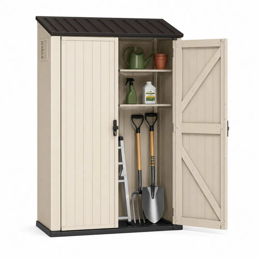 Gartenschrank aus Polypropylen mit Riegelschloss Beige/Braun 140x75x205 cm