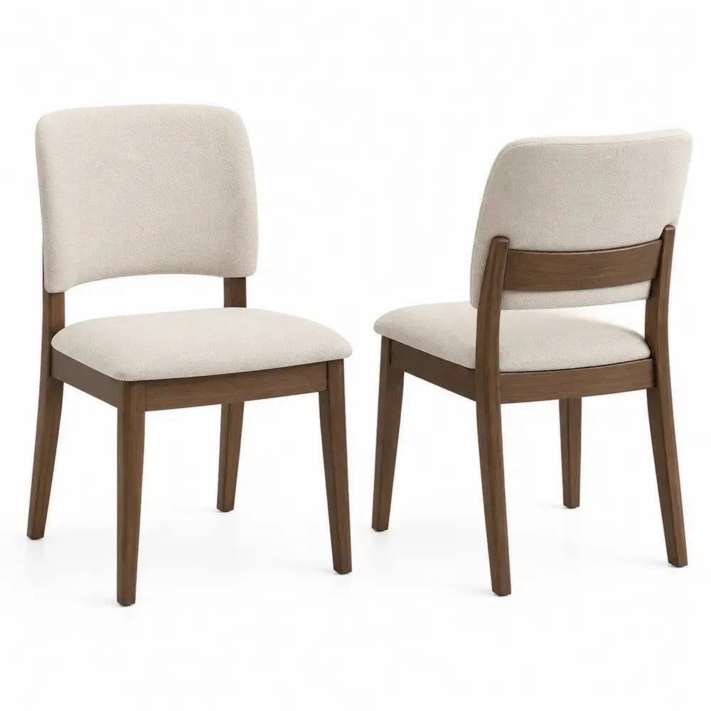 Esszimmerstühle Set aus Massivholz und Polyester, Beige, 82cm