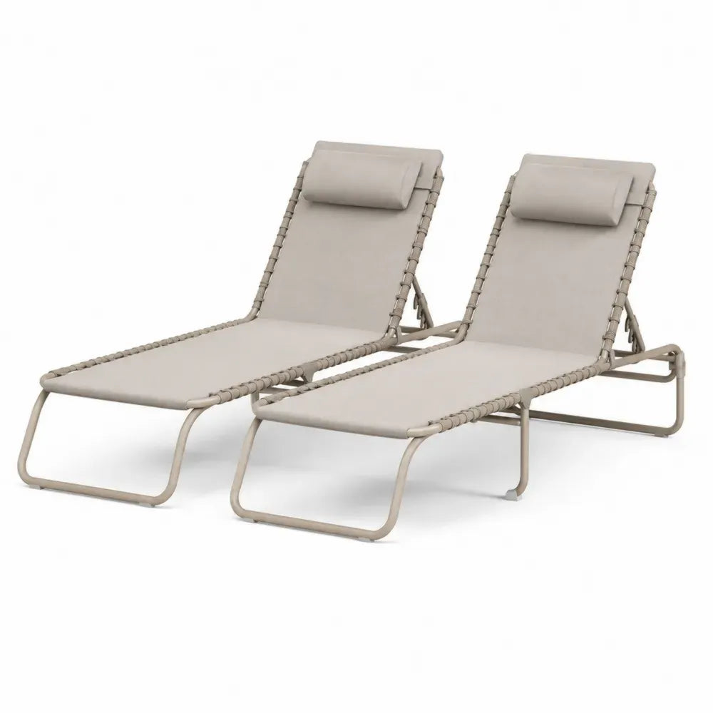 2er Set Sonnenliegen Beige Aluminium Textilene Verstellbar