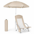 Klappbarer Gartenstuhl mit Sonnenschirm Beige Textil Aluminium