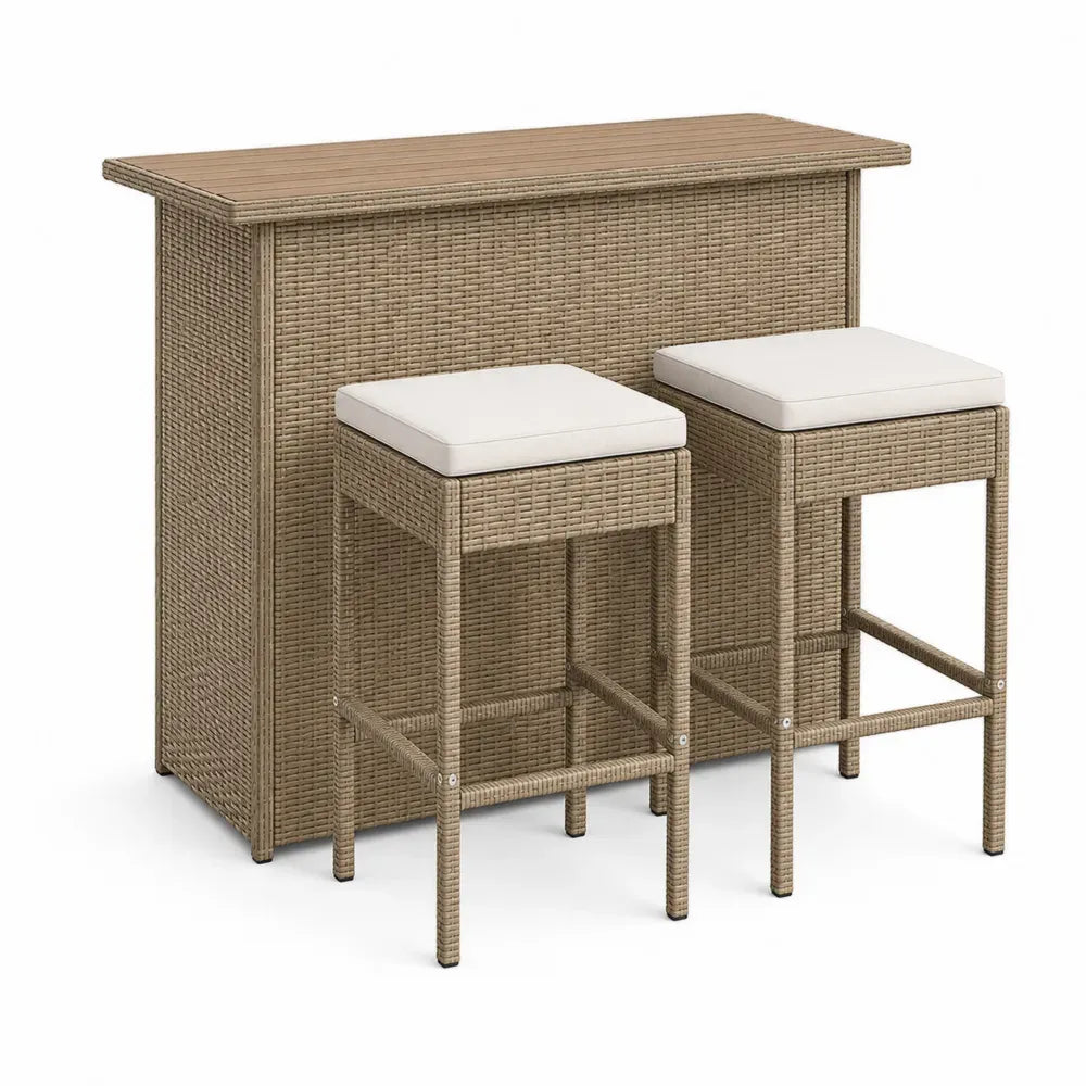 Gartenbar-Set aus Polyrattan und Stahl in Beige