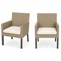 2er Set Rattan Gartenstühle mit Armlehne Beige