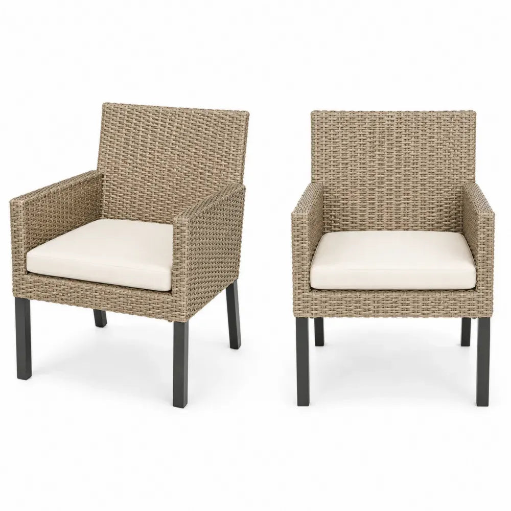 2er Set Rattan Gartenstühle mit Armlehne Beige