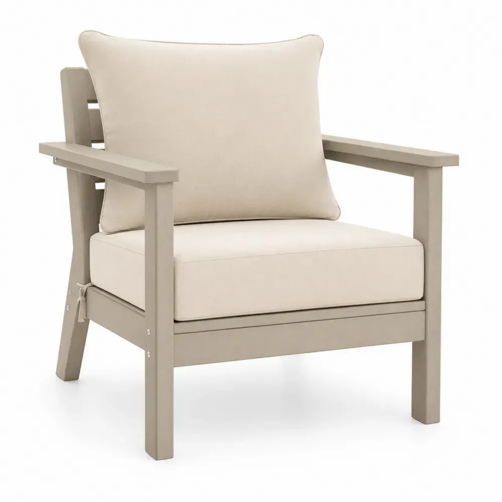 Holzstuhl mit Polyesterkissen Beige