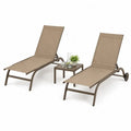 Gartenliegen-Set aus Aluminium mit Tisch und Textilen in Braun