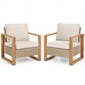 2er Set Sessel mit Holzarmlehnen und Rattan in Beige