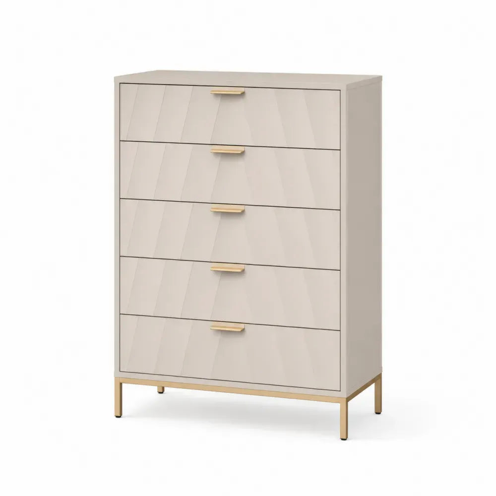 Kommode mit 5 Schubladen Beige Spanplatte Metall 120x80x40cm