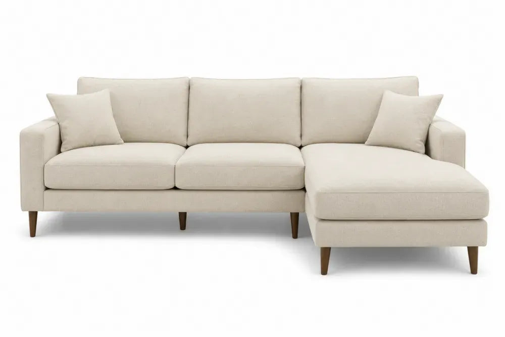 Ecksofa Beige Stoff Holzfüße