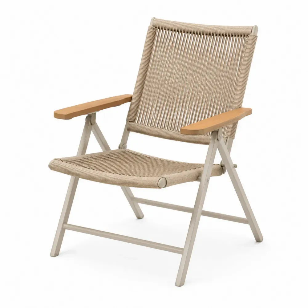 Klappbarer Gartenstuhl aus Aluminium und Akazienholz, Beige