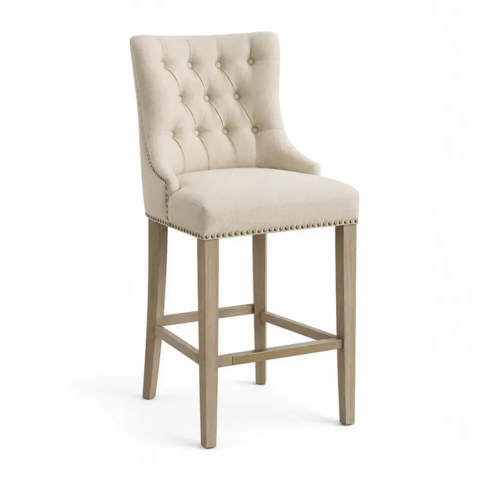 Barhocker Leinen Beige Holzgestell 104cm