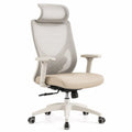 Ergonomischer Bürostuhl Netzrücken Beige PU-Leder Höhenverstellbar