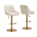 Höhenverstellbares Barhocker-Set mit Kunstleder und Metallbasis in Creme