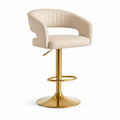 Höhenverstellbarer Barhocker aus Kunstleder mit Armlehne und goldfarbenem Metallfuß, Beige