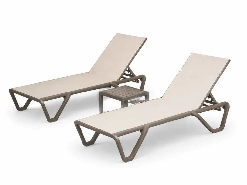 2-teiliges Aluminium-Sonnenliegen-Set mit Tisch Beige