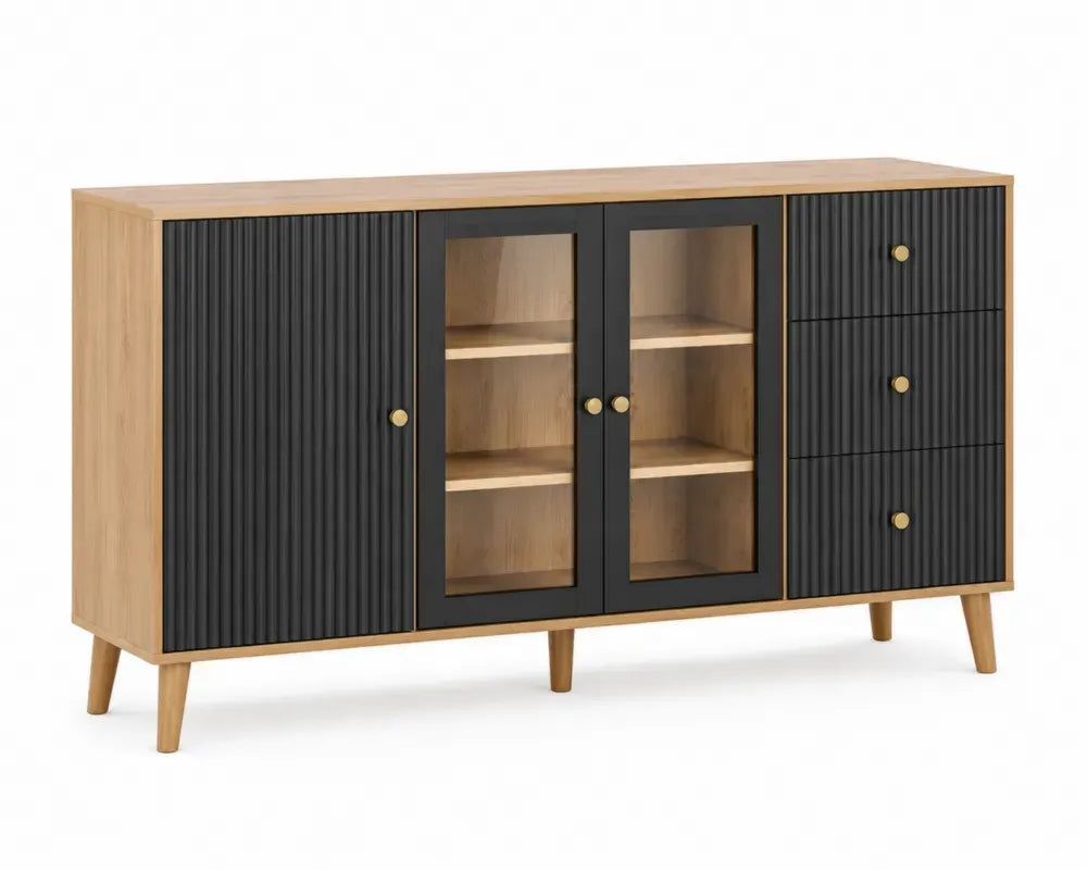 Holzschrank mit Hartglastüren 120x40x80cm