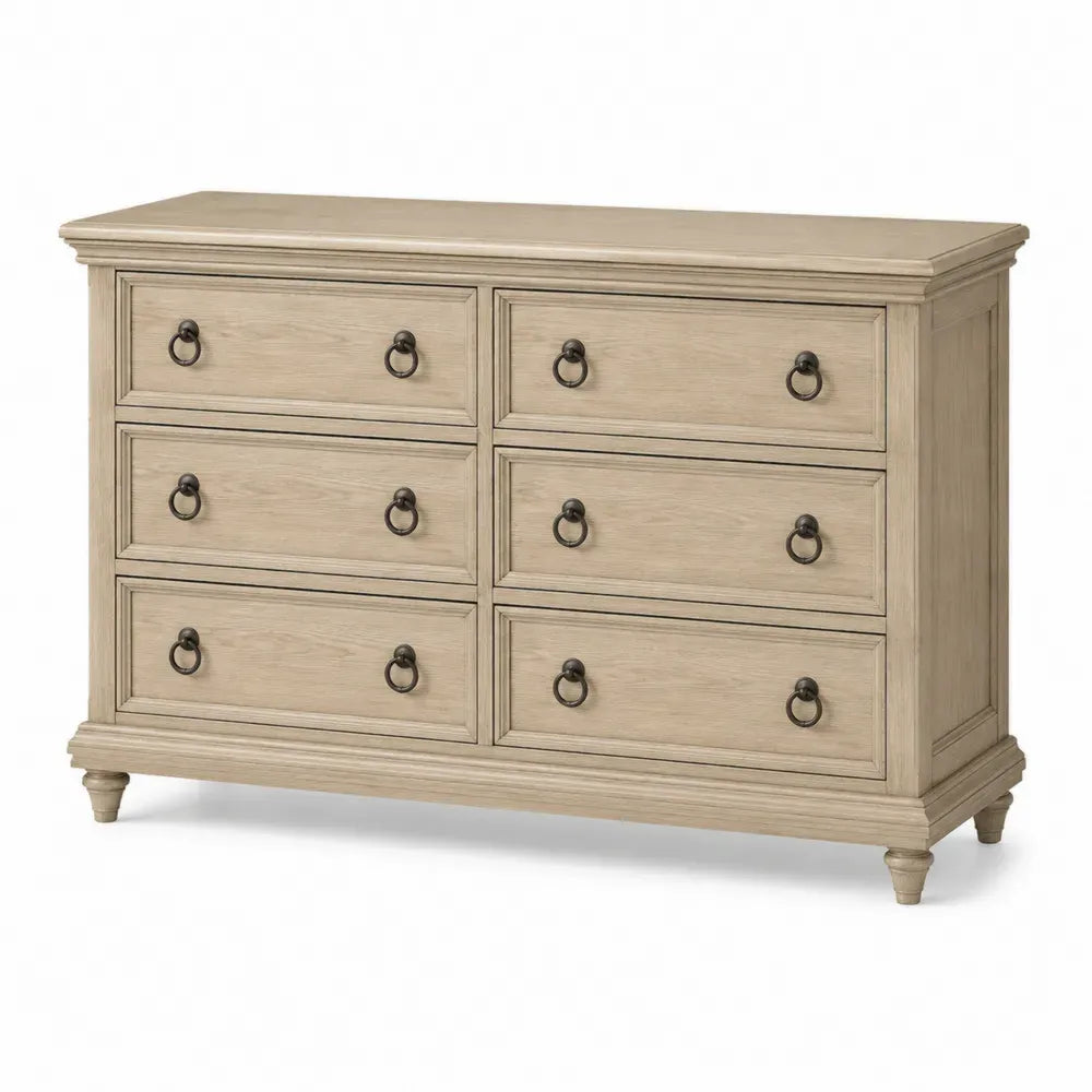 Kommode mit 6 Schubladen aus Eichenholz in Beige 140 cm