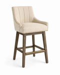 Barhocker Massivholzrahmen Creme Leinenpolsterung 110cm