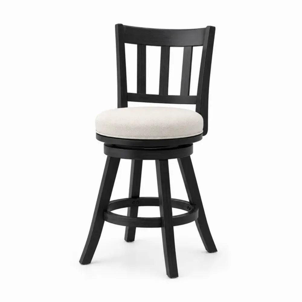 Drehbarer Barhocker Massivholz Schwarz Creme Polstersitz